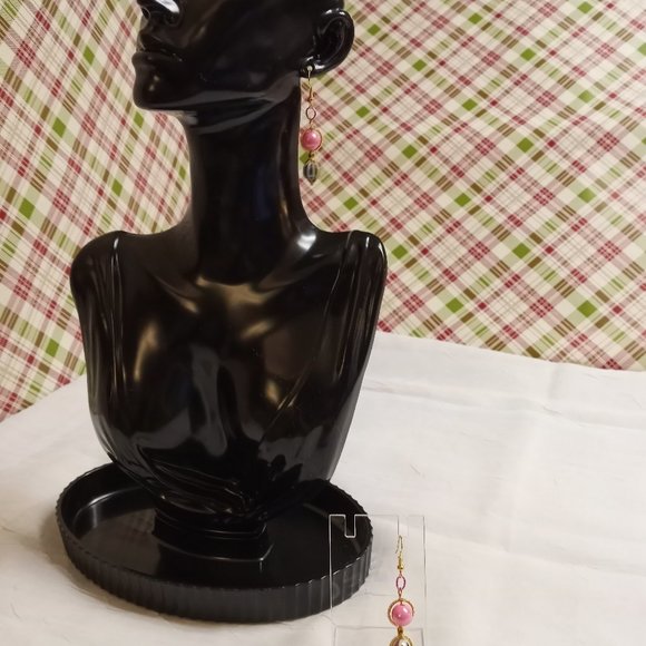 Steel Handmade Hand Crafted Pink & Rainbow Beaded Dangle Earrings Jewelry #52 - Picture 5 of 8